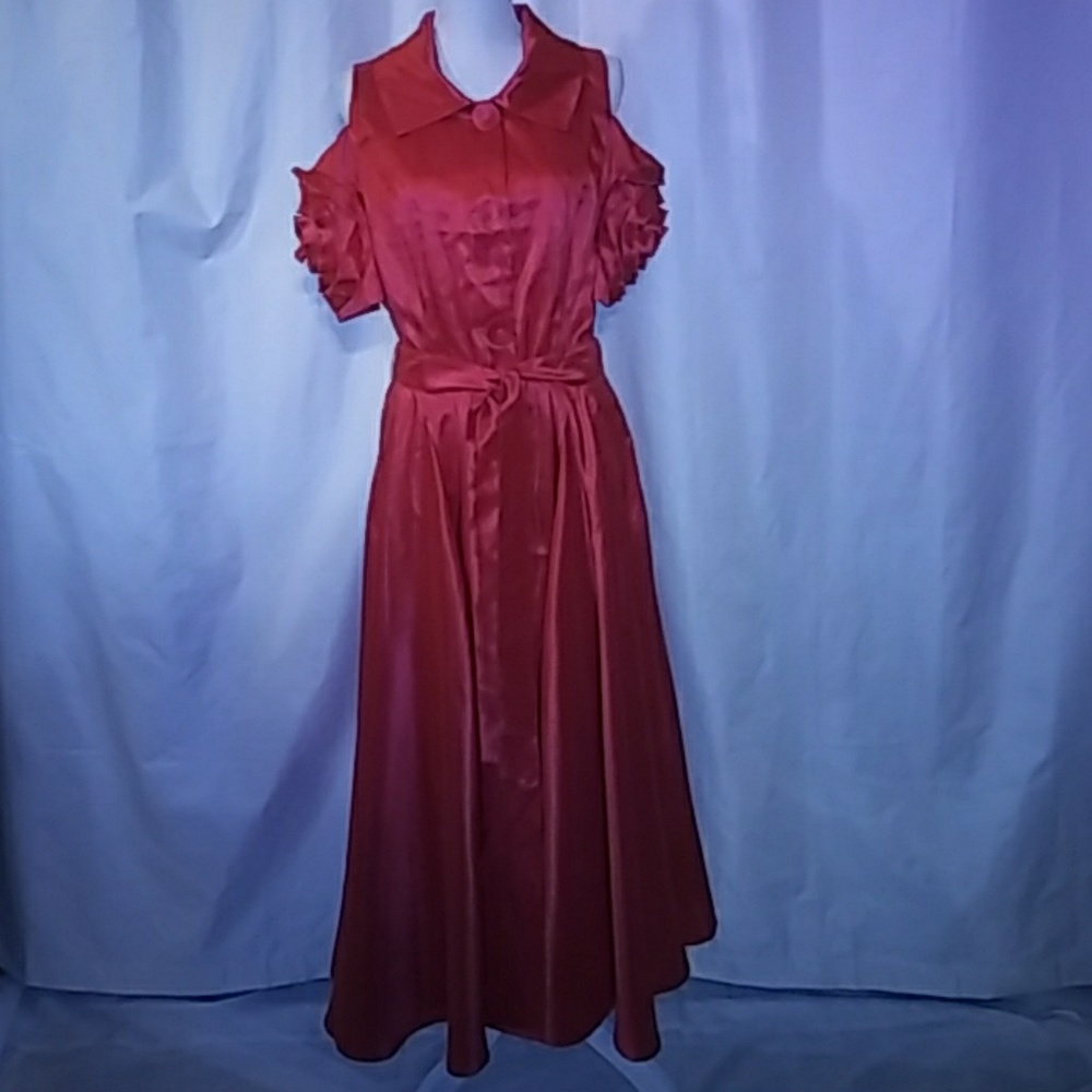 Ladies red cold shoulder full length dress